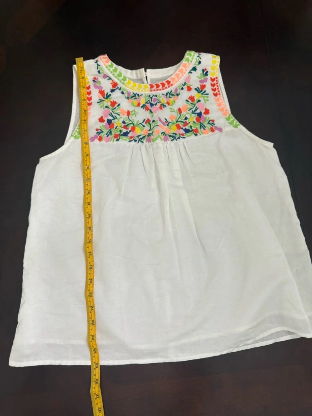 J.Crew Floral Embroidered Sleeveless Linen Cotton‎ Top White Boho Summer Size 10